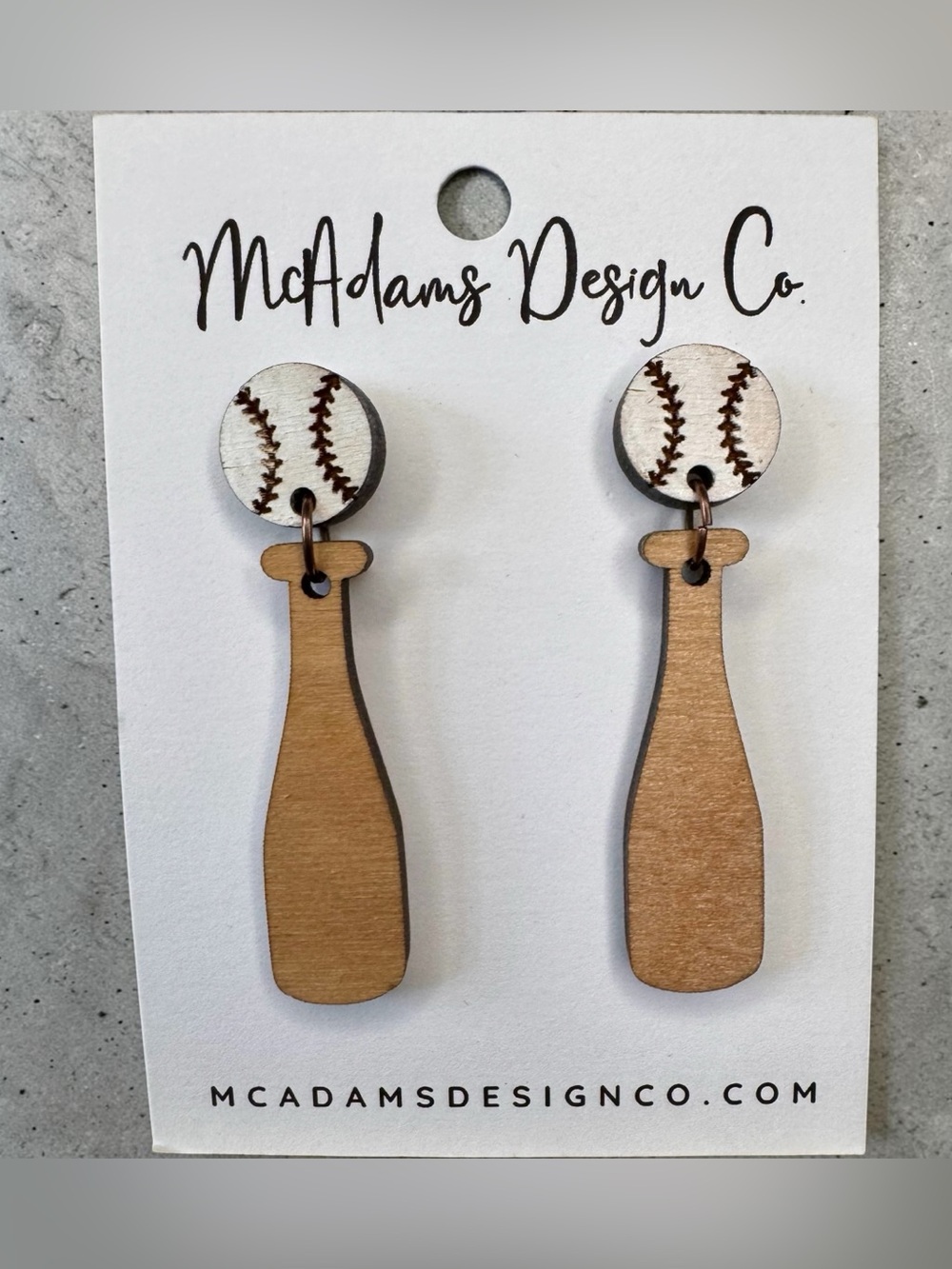 McAdams Design Co. Baseball & Wood Bat Dangle Earrings - White & Brown